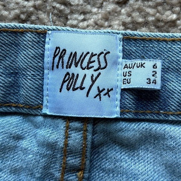 Princess Polly Holly Asymmetric Ripped Leg Jeans Light Wash Denim Size 2 - Picture 7 of 14